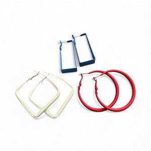 Stylish Red, Blue, and White Hoop Earrings Set